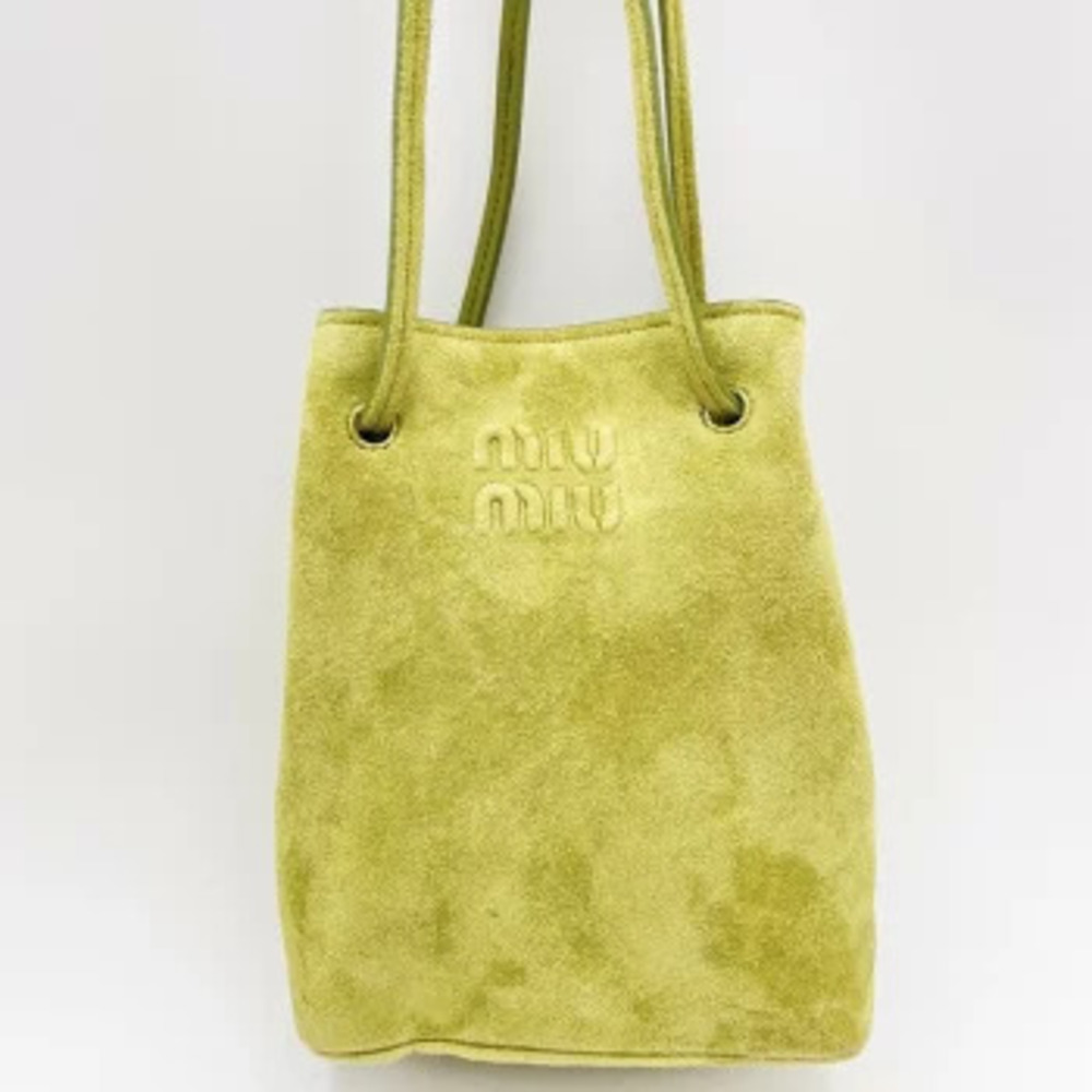 Miu Miu Drawstring Suede Can Be Worn Across The Body Leather Shoulder Bag Green